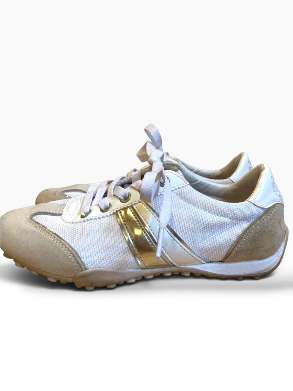 Geox Respira cream white sneakers gold stripe leather sole lace up shoes size 6